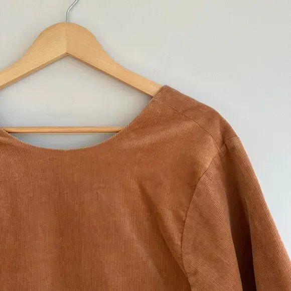 Everlane The Corduroy 3/4 Sleeve Mini Dress Camel Tan XS - Picture 4 of 10